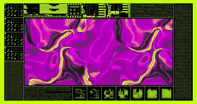 Cyberpunk HUD Interface with Abstract Fluid Liquid Motion Background