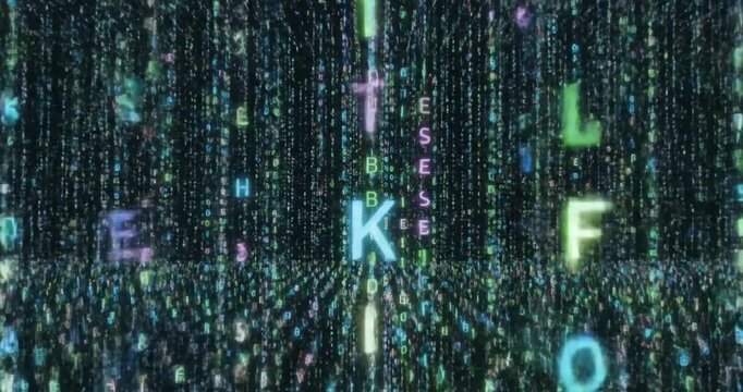 Digital code streaming down screen.
