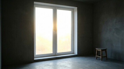 Fototapeta premium Heatwave Coping bright window light in empty room for ventilation