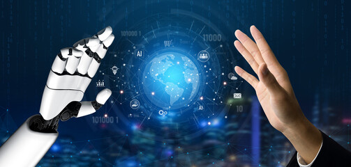 Obraz premium AI enables a global digital ecosystem integrating data, commerce, communication, and financial services to drive intelligent, automated, and scalable economic transformation Vouch