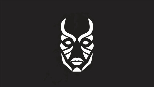 Geometric Abstract Face with Horns on a Dark Background.