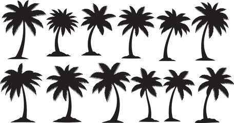Obraz premium Collection of Various Palm Tree Silhouettes on White Background
