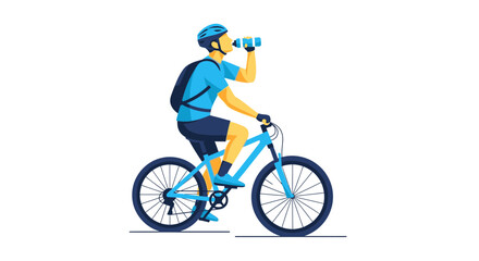 Naklejka premium Athletic Cyclist Hydrates While Riding Blue Bicycle