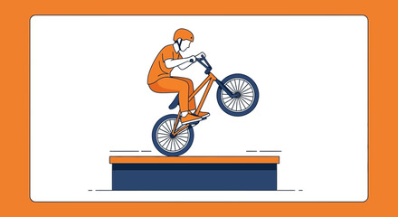 Fototapeta premium Athletic Person Performing Bicycle Stunt Skill On Platform
