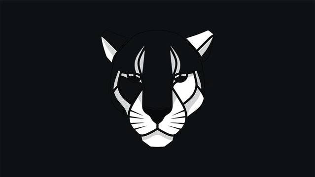 Geometric Black and White Panther Head Illustration on Dark Background.