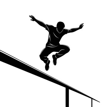 Athletic Figure Leaping Over Obstacle With Dynamic Motion Vector Silhouette