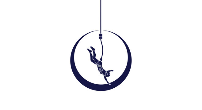 Athletic Figure Suspended In Aerial Hoop Performing Graceful Acrobatics