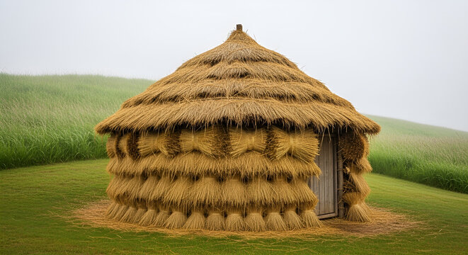 Straw hut inspired by three little pigs houses fable