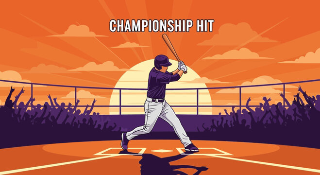 Baseball Championship Game Exciting Sunset Spectacle Capturing The Winning Hit