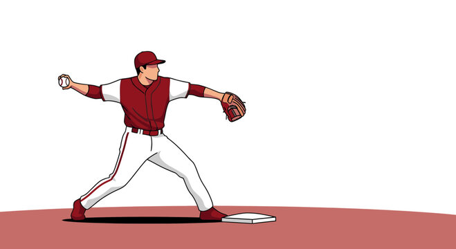 Baseball Pitcher In Mid Throw With Ball And Glove Ready To Compete