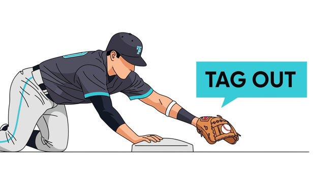 Baseball Player Making a Crucial Tag Out On The Base Path Illustration