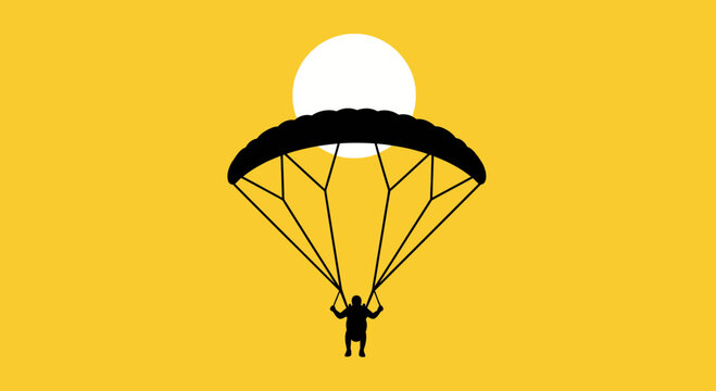 Bold Silhouette Parachutist Against Vibrant Yellow Sky