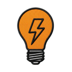 Fototapeta premium Orange light bulb patch with a black lightning bolt icon design, isolated on transparent cutout Icon png.