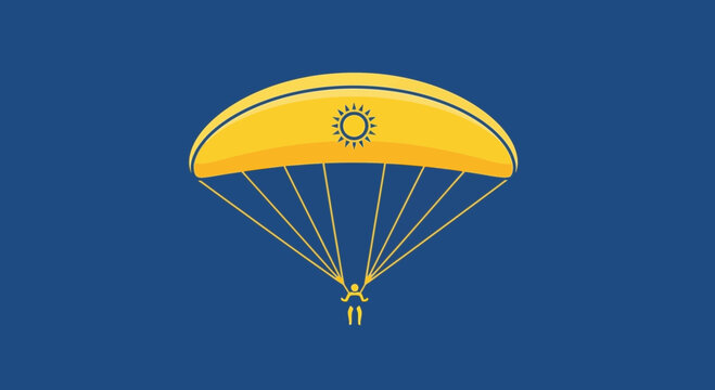Bright Yellow Parachute With Sun Symbol Floats Gracefully