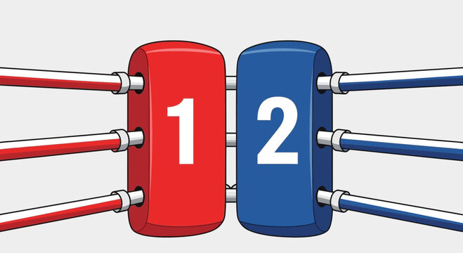 Boxing Ring Corner Posts With Numbers 1 And 2 Facing Off