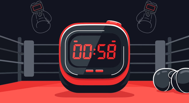 Boxing Ring Timer With Gloves and Ball Countdown Clock Graphic Design
