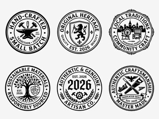Obraz premium Circular artisan badges: vintage style seal designs for local heritage and authentic craftsmanship