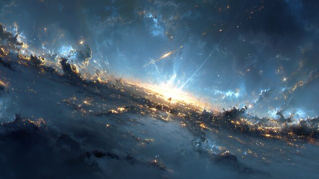 A mysterious glowing cosmic rift splitting the sky, with radiant gases spilling outward