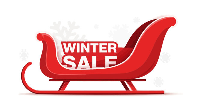 Christmas Sleigh Carrying Winter Sale Announcement With Snowflakes