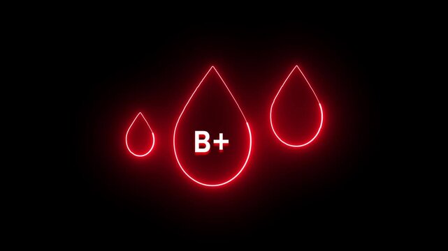 Neon b positive Blood Drop Symbol in Abstract Glowing Neon Light On Black Background
