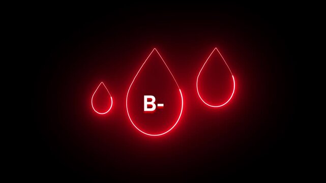 Neon B negative Blood Drop Symbol in Abstract Glowing Neon Light On Black Background