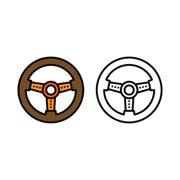 Steering Wheel Icon Set Flat Vector Line Illustration