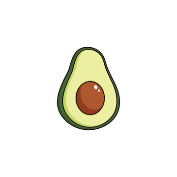 Avocado Half Cartoon Flat Vector Illustration with Seed