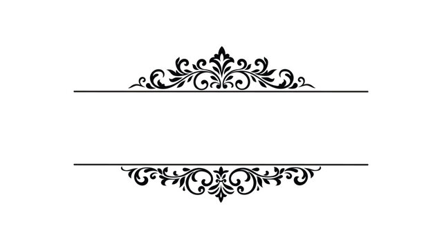 Luxury Vintage Damask Ornate Split Text Frame with Symmetrical Floral Scroll Flourish and Elegant Royal Pattern for Logo Design Monogram Border Heading and Premium Branding Decorative Element Vector I