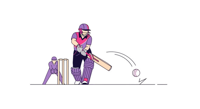 Cricket Match Action Sport Graphic With Batsman And Wicket Keeper Dynamic Illustration