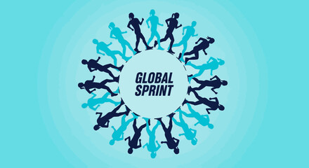 Obraz premium Diverse People Sprinting Together Symbolizing Global Motion And Connection