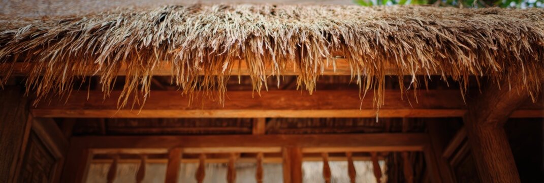 建物の入り口から見た茅葺き屋根