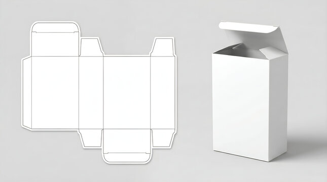 Blank White Paper Box Packaging Template and Fully Assembled Product Mockup