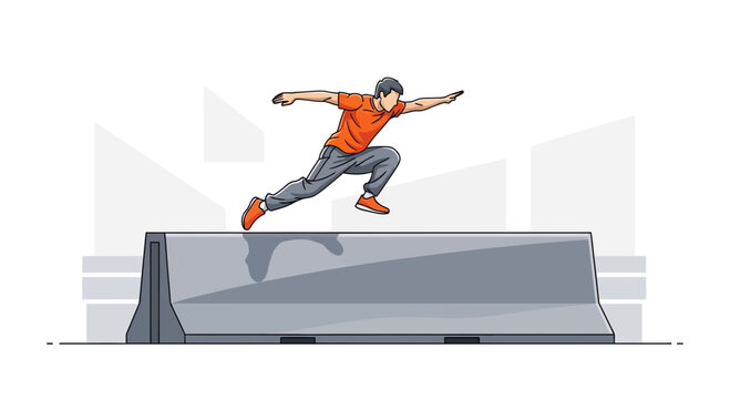 Dynamic Athlete Leaping Over Urban Barrier Action Shot