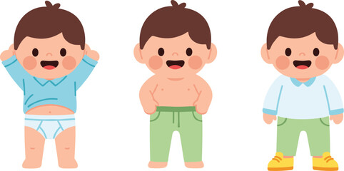 Fototapeta premium Cute Baby Character Collection in Various Outfits and Poses for Kids, Baby, and Illustration Designs