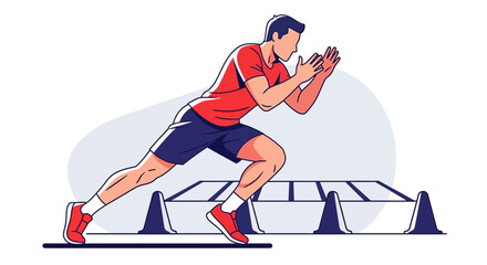 Fototapeta premium Dynamic Athlete Performing Agility Drills on Training Ladder