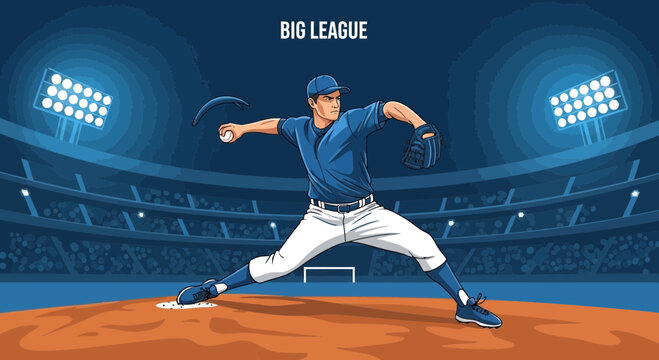 Dynamic Baseball Pitcher Action In Stadium Lights During Game