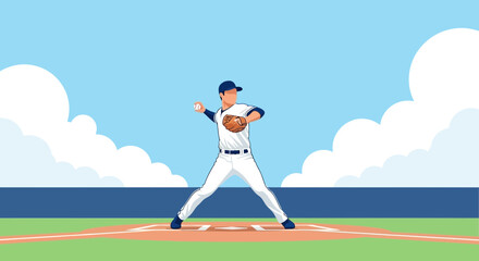 Obraz premium Dynamic Baseball Pitcher In Action On A Sunny Day