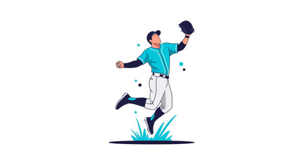 Fototapeta premium Dynamic Baseball Player Catching Ball Mid-Air With Energetic Pose