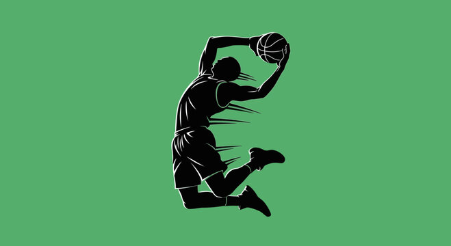 Dynamic Basketball Player Silhouette Mid-Dunk Action Shot