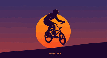 Fototapeta premium Dynamic Bicycle Freestyle Silhouette Against Fiery Sunset Sky
