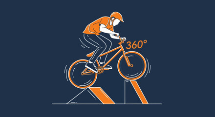 Naklejka premium Dynamic Bicycle Rider Performs Extreme 360 Degree Trick