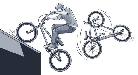 Naklejka premium Dynamic Bicycle Stunts On Ramp And In Air Freestyle Riding Action