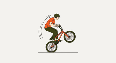 Naklejka premium Dynamic Bicycle Stunt Rider Performing an Impressive Wheelie Trick