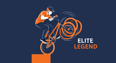 Naklejka premium Dynamic Bicycle Stunt Rider Performing Extreme Trick On Edge Of Platform