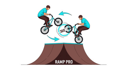 Naklejka premium Dynamic Bicycle Trick Illustration Showcasing Aerobatic Maneuvers