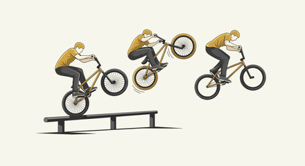 Naklejka premium Dynamic BMX Bike Stunt Sequence Illustration