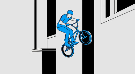 Naklejka premium Dynamic BMX Rider Captures Aerial Thrill In Urban Setting