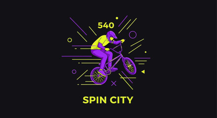Naklejka premium Dynamic BMX Rider Executes 540 Degree Spin In Motion Graphic