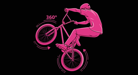 Naklejka premium Dynamic Bmx Rider Executes A Full 360 Degree Trick On A Bicycle