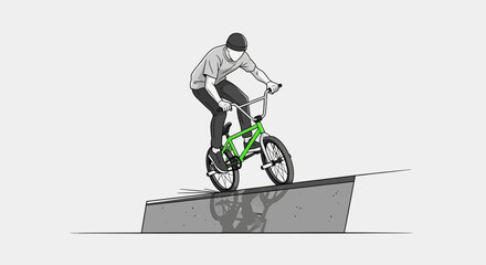 Naklejka premium Dynamic BMX Rider Executes A Thrilling Stunt On A Concrete Ramp
